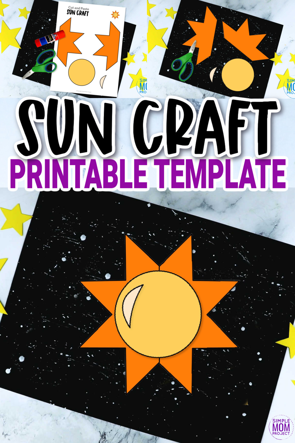 Are you looking for a fun sun craft? This summer sun craft is great for preschool, toddler and kindergarten kids. You can teach many different things like the color yellow, the letter S, or about the weather. This sun craft template is perfect for any sun craft. Print your sun cut and paste craft template today!