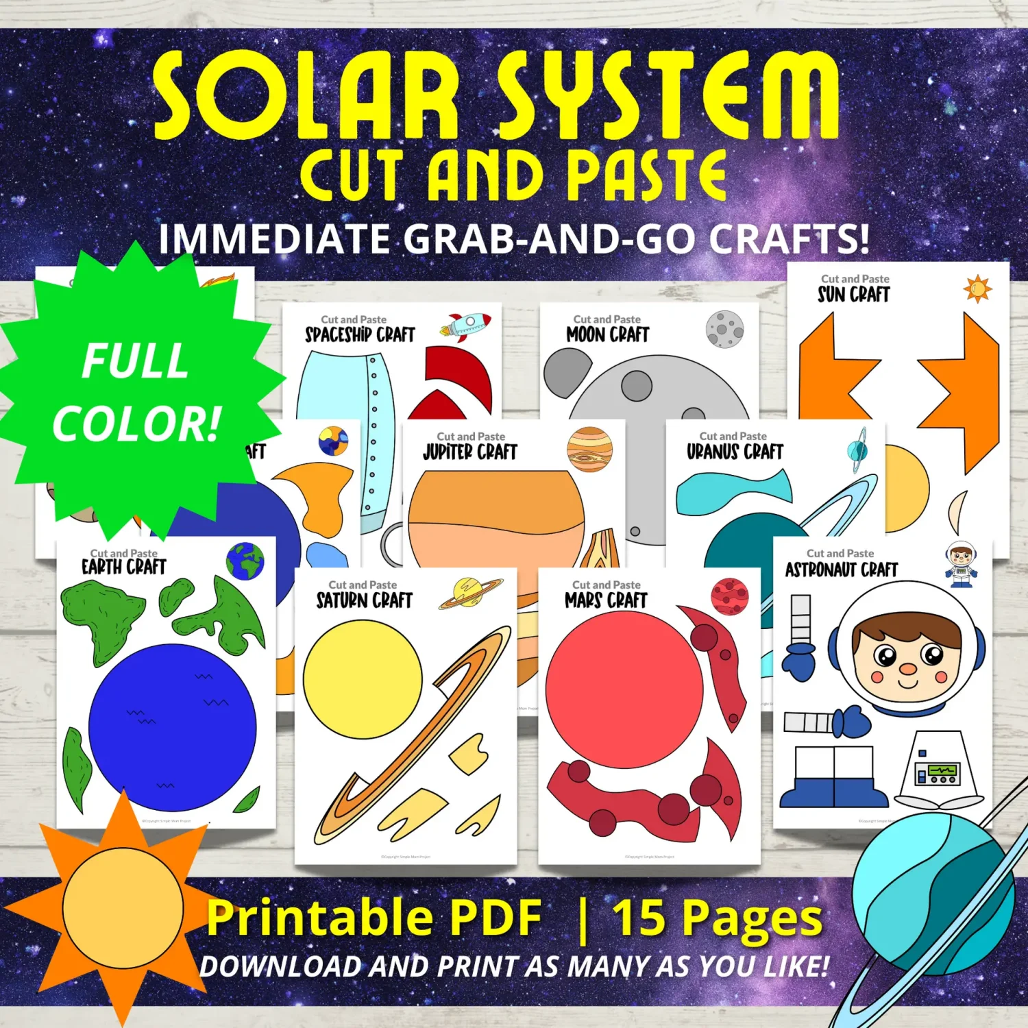 Planet & Space Crafts – 15 Full-Color Printable Cut & Paste Templates for Kids