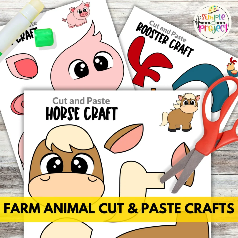 15 Full Colored Farm Animal Cut and Paste Instant Printable Crafts - Image 3