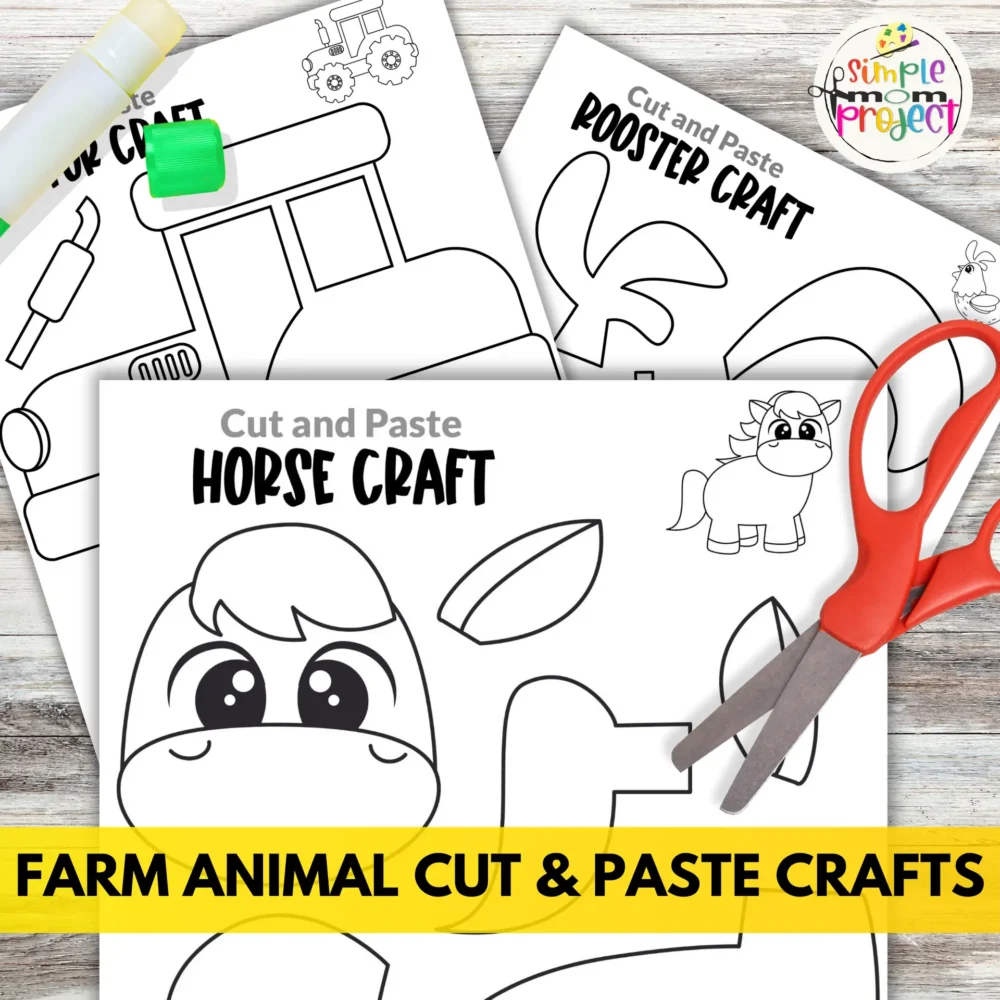 10 Black and White Farm Animal Cut and Paste Instant Printable Crafts - Image 3