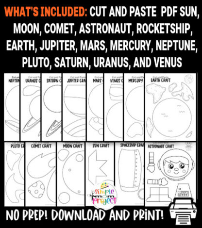 Black and White Printable Planet Solar System Outer Space Crafts for Kindergartner, preschool, toddler kids