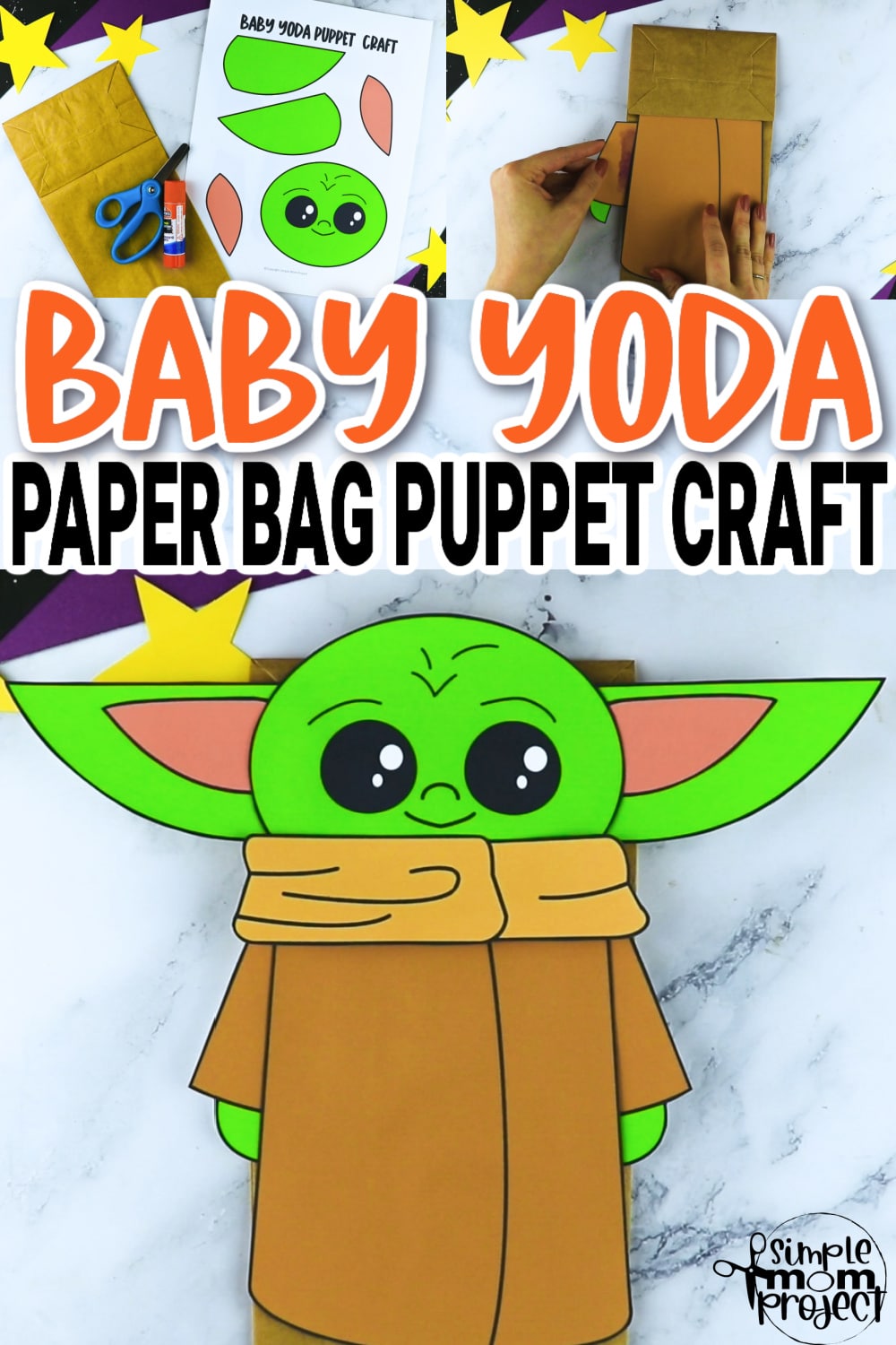 Printable Baby Yoda Paper Bag Star Wars Craft for Kids Preschoolers toddlers