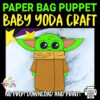 Click and grab this easy and printable Baby Yoda template to make a fun Star Wars theme paper bag puppet! This toddler and preschool craft can help your little Star Wars fan put on their very own paper bag Yoda puppet show! Download your own Baby Yoda paper bag puppet template now!