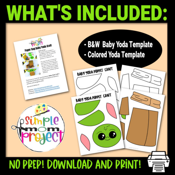 Click and grab this easy and printable Baby Yoda template to make a fun Star Wars theme paper bag puppet! This toddler and preschool craft can help your little Star Wars fan put on their very own paper bag Yoda puppet show! Download your own Baby Yoda paper bag puppet template now!