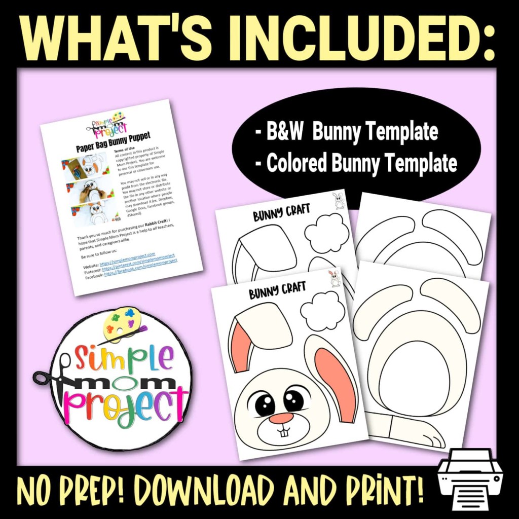 Bunny Rabbit Paper Bag Puppet Craft Template - Simple Mom Project Store