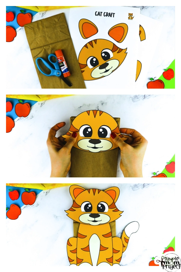 Printable Cat Paper Bag Puppet Craft for Kids Preschoolers Toddlers and Kindergartners 15