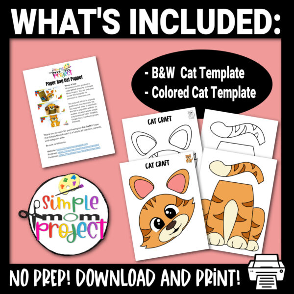 Click and grab this easy and printable cat template to make this fun paper bag cat craft. If your kids love Pete the Cat, tigers, or Cat in The Hat Dr. Suess, they will also love this easy cat paper bag puppet craft. Download your cat template and grab a brown lunch sack and put a cat puppet show on today!