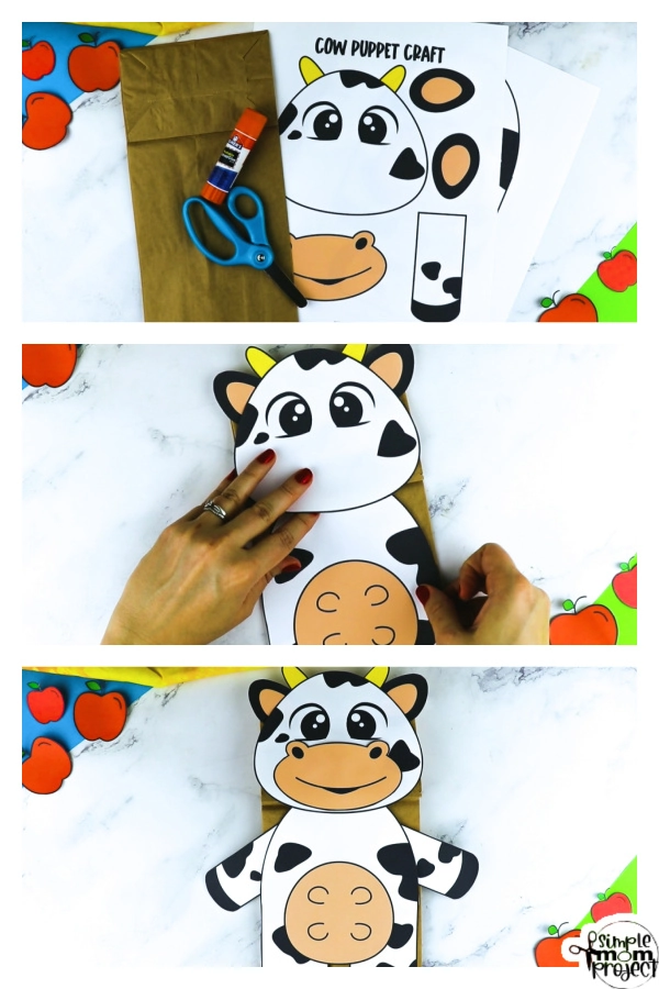 Printable Cow Paper Bag Puppet Craft for Kids Preschoolers Toddlers and Kindergartners 15