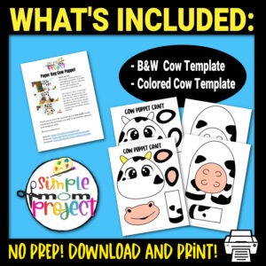 Are you looking for an easy and printable paper bag cow template? This cow paper bag or hand puppet is great to teach about farm animals or put on a farm theme party in your classroom! Preschool, toddler and kindergarten age kids absolutely love puppets! Print your cow template and grab a brown bag and you are on your way to having a blast with your little ones!