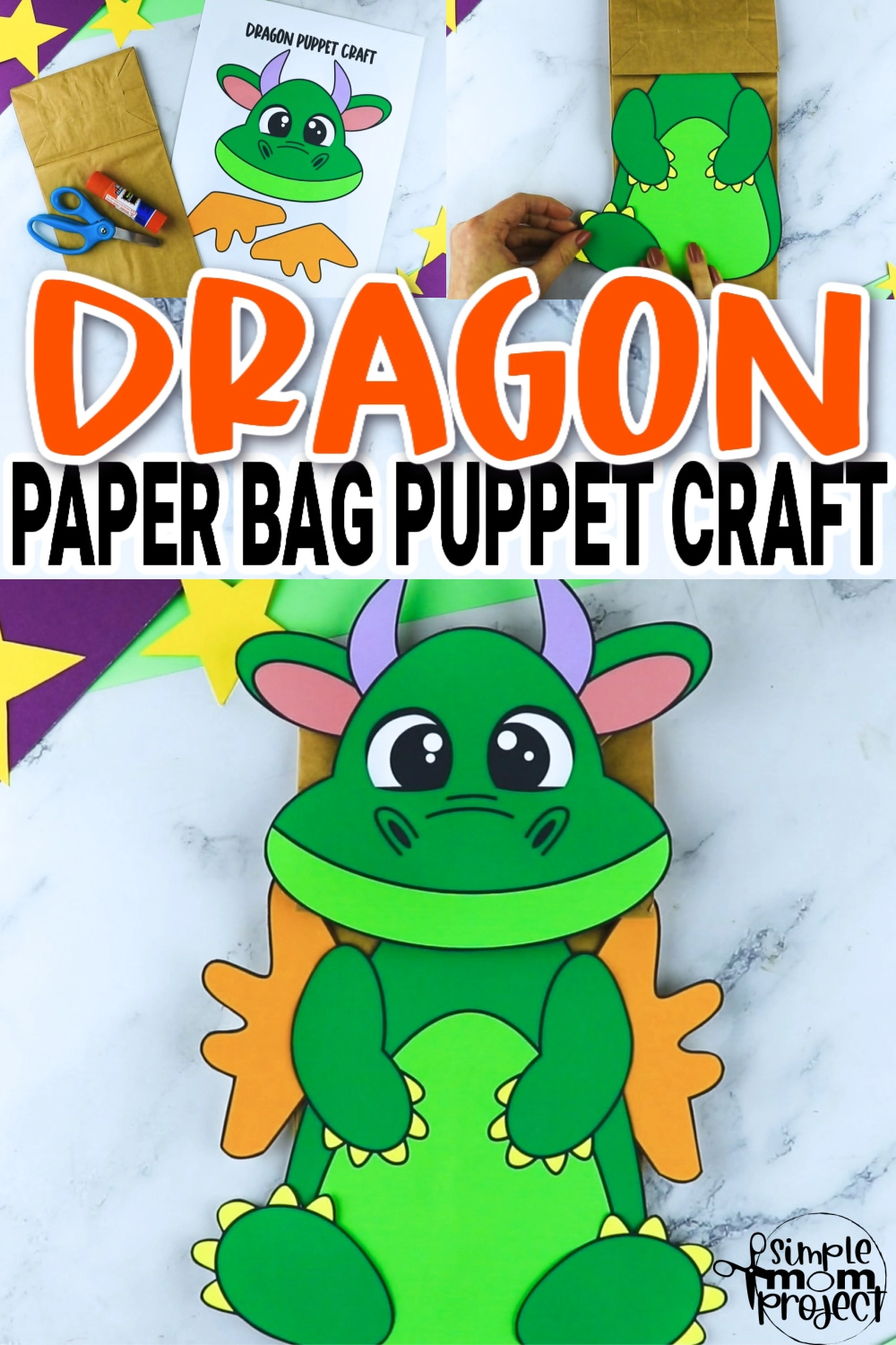 Printable Dragon Paper Bag Craft for Kids Preschoolers toddlers kindergarten 