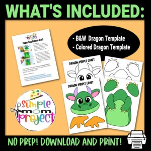 Click and grab this easy and printable dragon template to make a fun paper bag puppet! This toddler and preschool craft can help your young ones put on a dragon dance for you and your family or even put on their very own paper bag dragon puppet show! Download your own dragon paper bag puppet template now!