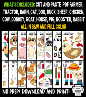 Click now to download these simple and easy farm animal crafts that are perfect for preschool, kindergarten and toddler age kids! From pigs to cows and from horses to sheep, these fun and adorable old macdonald farm animal crafts are perfect for your little one! Print your farm animal craft set now!