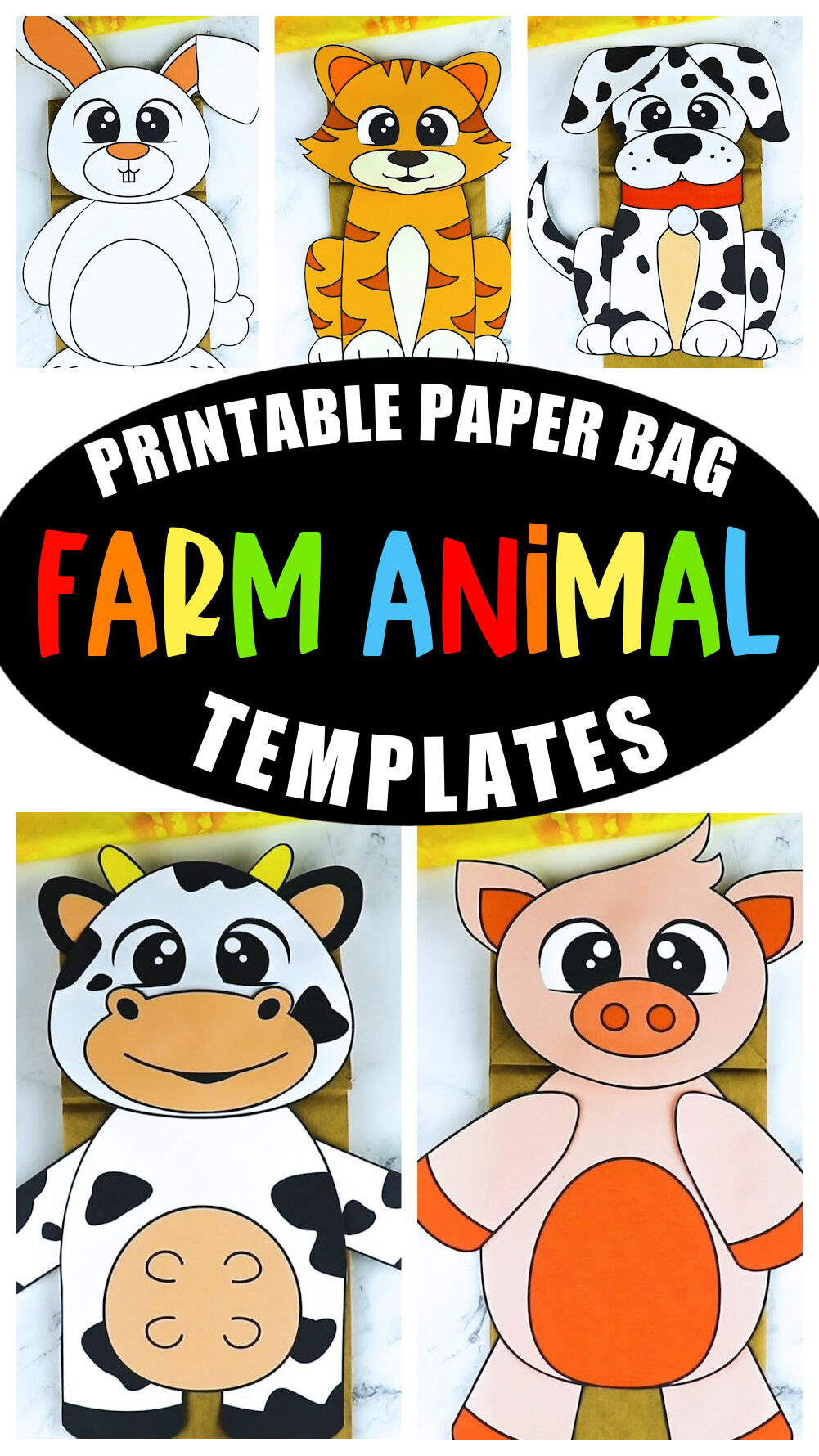 Printable Farm Animal Paper Bag Puppet Crafts for Kids preschoolers kindergartners 3