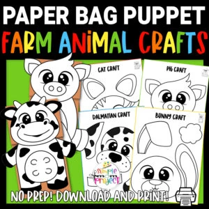 Are you looking for a printable farm animal pattern to make fun paper bag puppets? These printable blank farm animal templates are great for kids of all ages especially preschool and toddlers! With these simple black and white farm animal hand puppet templates, you and your kids will have a barnyard puppet show put on in no time.