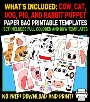 Are you looking for a printable farm animal pattern to make fun paper bag puppets? These printable farm animal templates are great for kids of all ages especially preschool and toddlers! With these simple farm animal hand puppet templates, you and your kids will have a barnyard puppet show put on in no time.