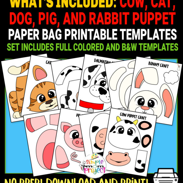 Are you looking for a printable farm animal pattern to make fun paper bag puppets? These printable farm animal templates are great for kids of all ages especially preschool and toddlers! With these simple farm animal hand puppet templates, you and your kids will have a barnyard puppet show put on in no time.