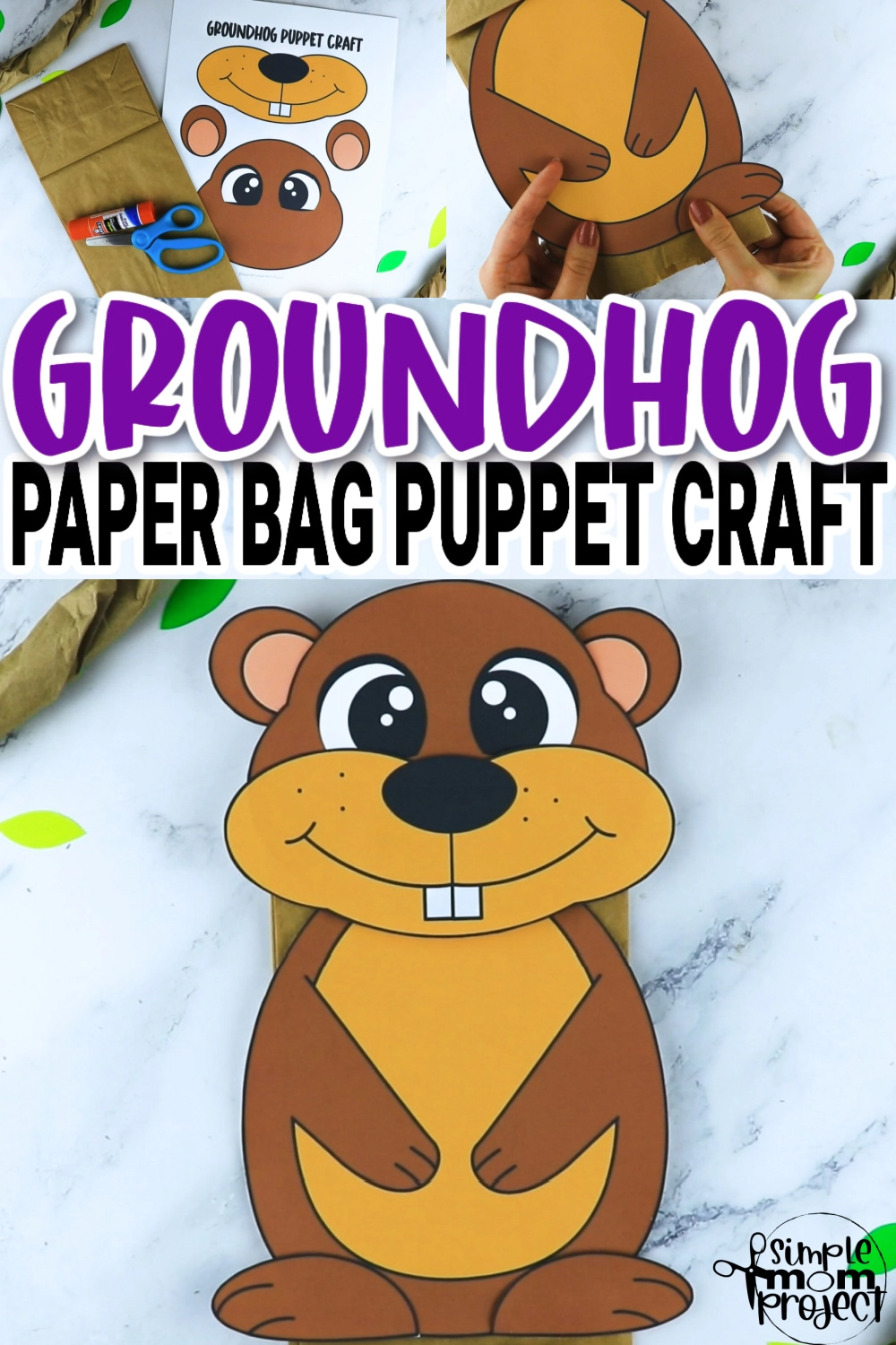 Printable Groundhog Paper Bag Craft for Kids Preschoolers toddlers kindergarten 12