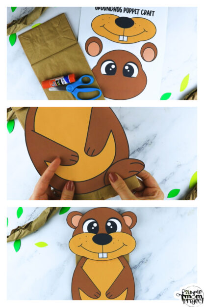 Easy and Fun Groundhog Paper Bag - Printable Groundhog Paper Bag Craft For Kids Preschoolers Toddlers Kindergarten 13 416x624