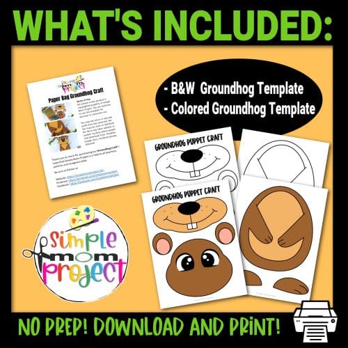 Click and grab this easy and printable groundhog template to make a fun paper bag puppet! This toddler and preschool craft can help your little animal fan put on their very own paper bag groundhog puppet show! Download your own groundhog paper bag puppet template now!