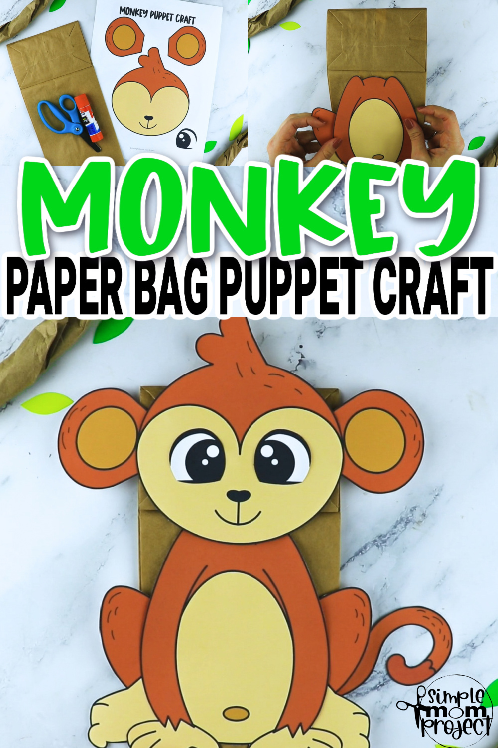 Printable Monkey Paper Bag Safari and Jungle and Zoo Craft for Kids Preschoolers toddlers
