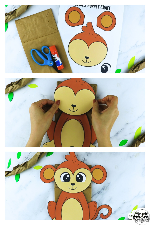 Printable Monkey Paper Bag Safari and Jungle and Zoo Craft for Kids Preschoolers toddlers