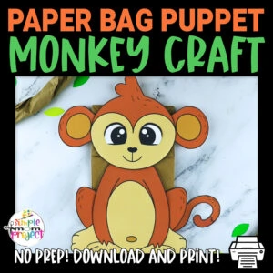 Click and grab this easy and printable monkey template to make a fun paper bag puppet! This toddler and preschool craft can help your little animal fan put on their very own paper bag monkey puppet show! Download your own monkey paper bag puppet template now!