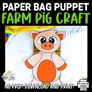 Are you looking for fun activities to go along with your story time of The Three Little Pigs? Print off as many copies as you would like of our printable paper bag pig puppet! Your preschool, kindergarten, or toddler age kids will absolutely love using their imagination to make these pig puppets come to life.