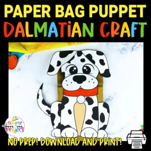 Do your kids love 101 Dalmatians? Then they will absolutely love this printable paper bag dalmatian dog craft! It is the perfect children’s craft to make when you are looking for rainy day activities too! Grab your copy of our dalmatian dog paper bag puppet template today!