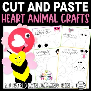 Grab these easy to make and cute paper heart animal crafts for preschool, kindergarten, and elementary kids. These printable heart animal templates are great craft animal zoon diy craft ideas too!