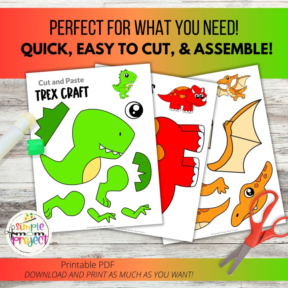 10 Full Colored Dinosaur Cut and Paste Craft Printable Templates - Image 4