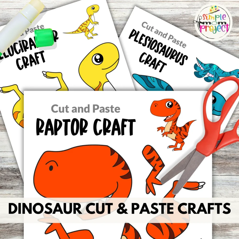 10 Full Colored Dinosaur Cut and Paste Craft Printable Templates - Image 3