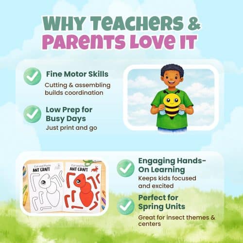 Teach kids about bugs with these adorable insect craft printables. This bundle includes ants, bees, butterflies, caterpillars, dragonflies, grasshoppers, ladybugs, spiders, and more.