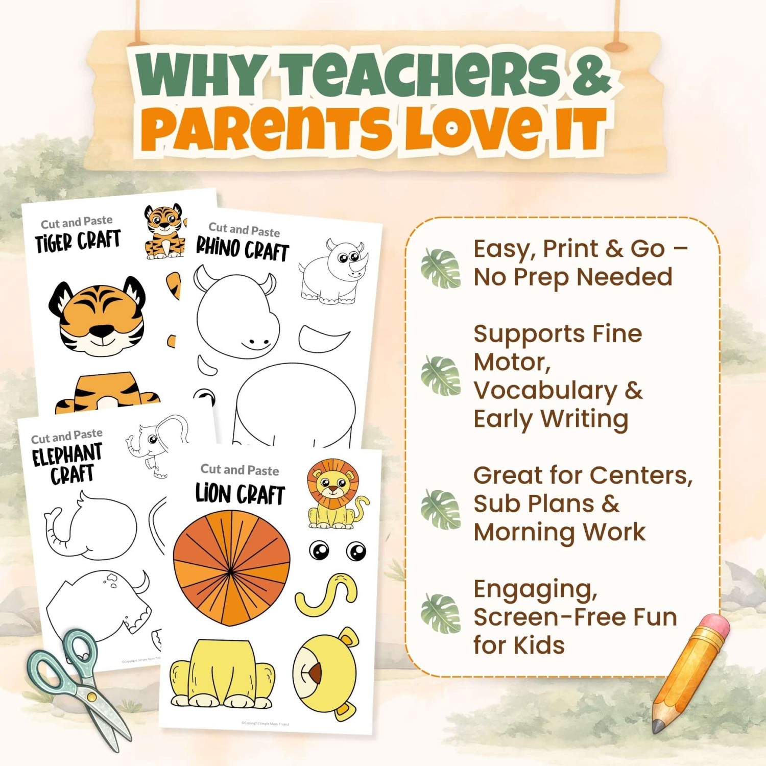 Safari animal craft templates for kids with fine motor activities print and go classroom worksheets and coloring pages