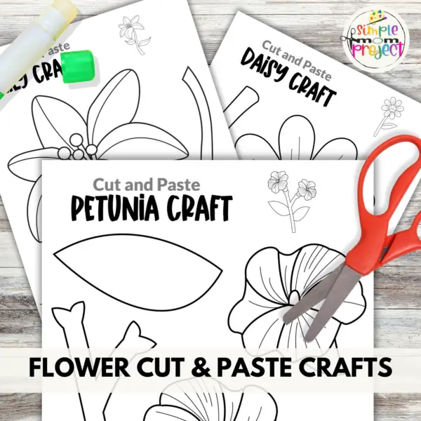 8 Beautiful Flower Cut and Paste Craft Printable Templates | Black and White - Image 5