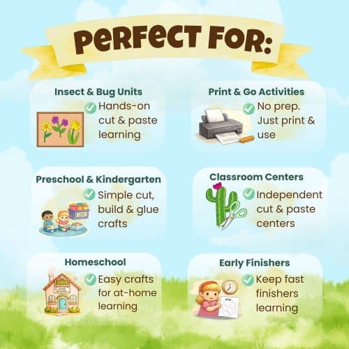 Spring classroom flower craft printable activity for preschool kindergarten and homeschool