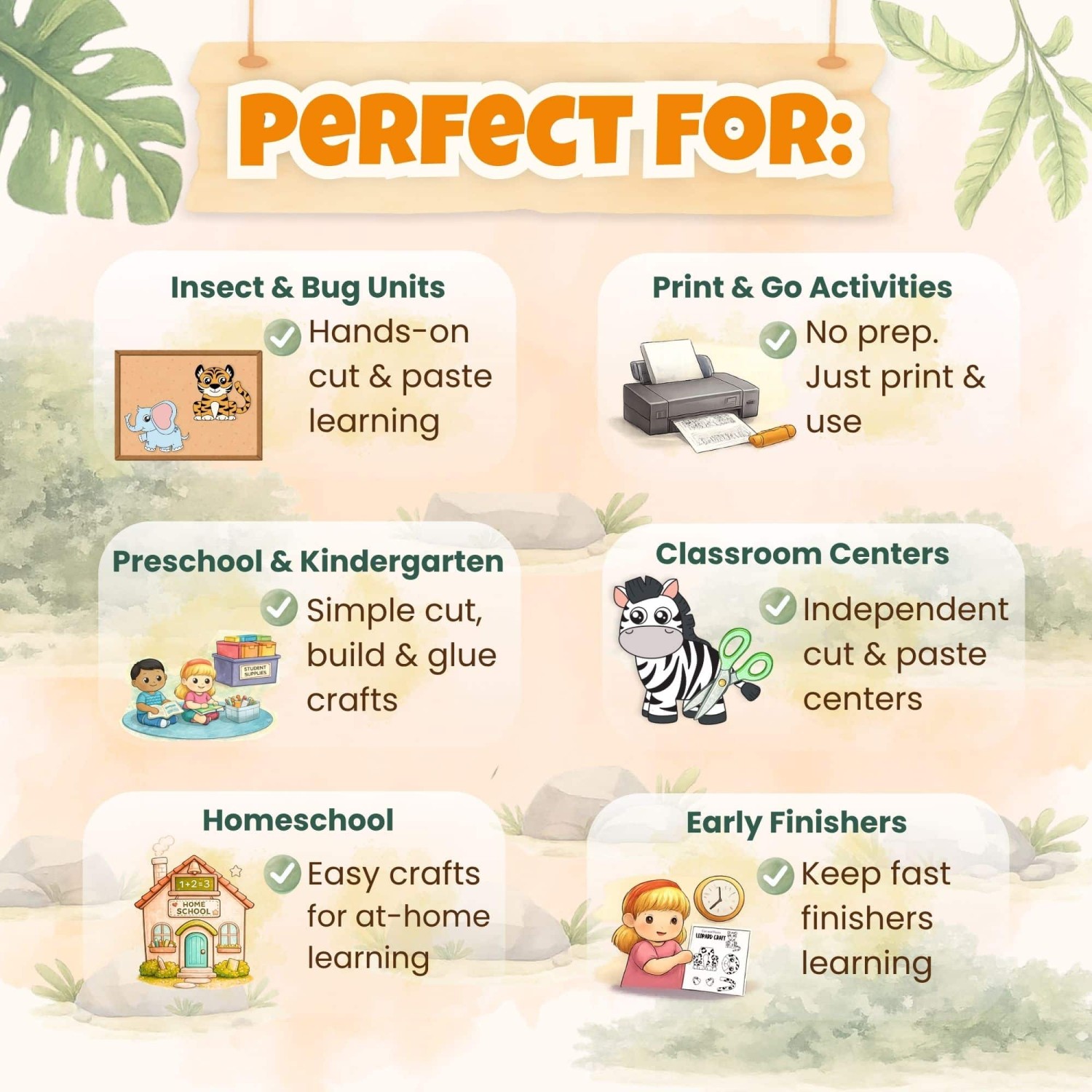 Preschool safari crafts printable bundle for classroom centers homeschool and quiet time activities