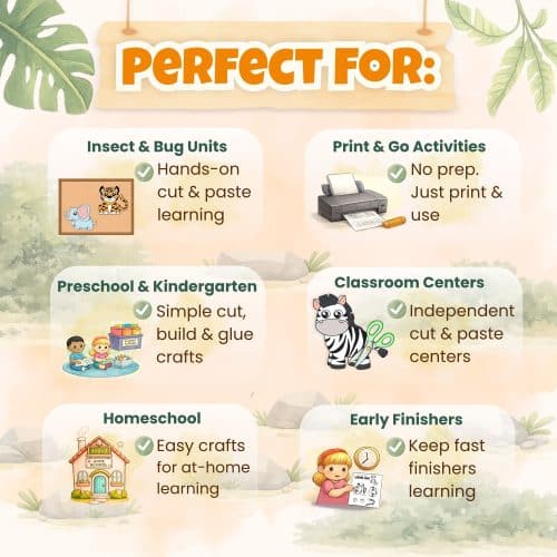 Preschool safari crafts printable bundle for classroom centers homeschool and quiet time activities