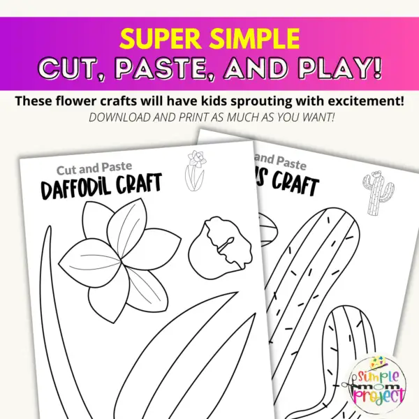 8 Beautiful Flower Cut and Paste Craft Printable Templates | Black and White - Image 4