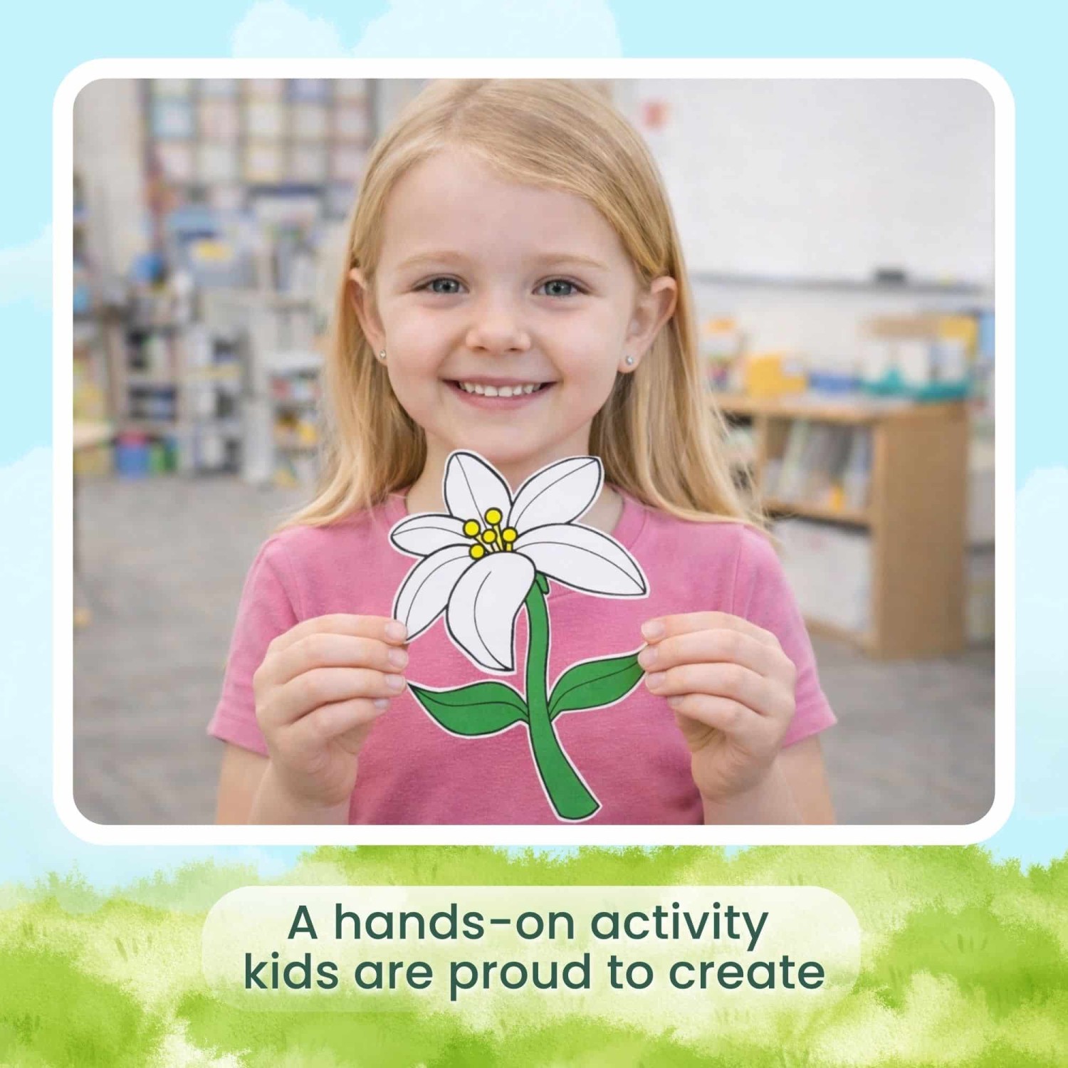 Kids printable flower craft bundle with cut and paste flower templates for spring learning
