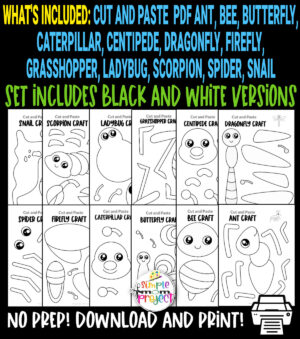 Looking for the easy black and white coloring bug character crafts for your preschoolers or toddlers? These cute blank insect crafts have fun cut and paste templates to keep toddlers, preschoolers or even big kids amused for hours! Including our popular ant craft, butterfly craft, caterpillar craft and bumblebee craft and many more these are sure to be a big hit with your kids for fun coloring activities or even homeschooling lessons. Click now to grab these awesome bug craft templates today.