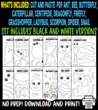 Looking for the easy black and white coloring bug character crafts for your preschoolers or toddlers? These cute blank insect crafts have fun cut and paste templates to keep toddlers, preschoolers or even big kids amused for hours! Including our popular ant craft, butterfly craft, caterpillar craft and bumblebee craft and many more these are sure to be a big hit with your kids for fun coloring activities or even homeschooling lessons. Click now to grab these awesome bug craft templates today.