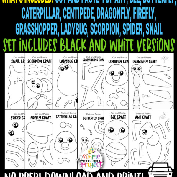 Looking for the easy black and white coloring bug character crafts for your preschoolers or toddlers? These cute blank insect crafts have fun cut and paste templates to keep toddlers, preschoolers or even big kids amused for hours! Including our popular ant craft, butterfly craft, caterpillar craft and bumblebee craft and many more these are sure to be a big hit with your kids for fun coloring activities or even homeschooling lessons. Click now to grab these awesome bug craft templates today.