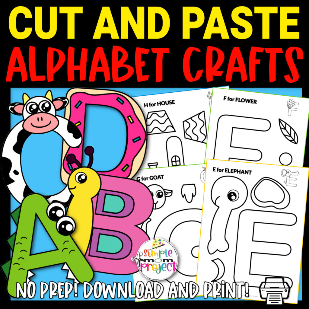 Black and White Alphabet Cut and Paste Craft Templates - Simple Mom ...