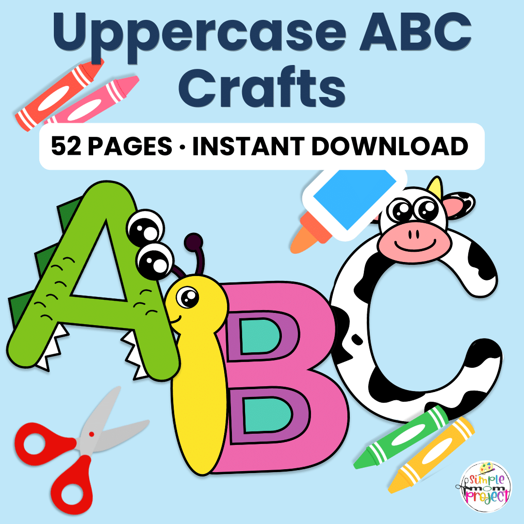 Printable uppercase alphabet cut and paste craft bundle for preschool and kindergarten letter recognition and fine motor skills.