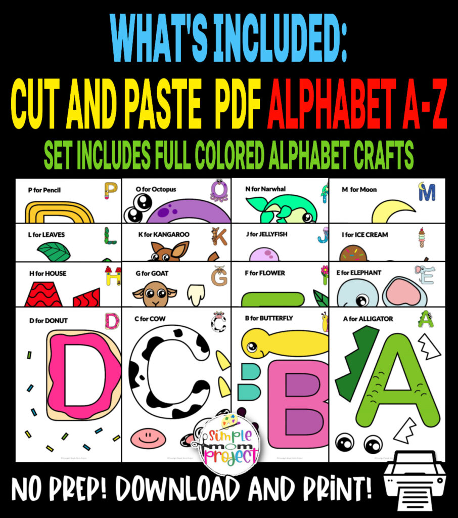 Full Colored Alphabet Cut and Paste Craft Templates - Simple Mom ...