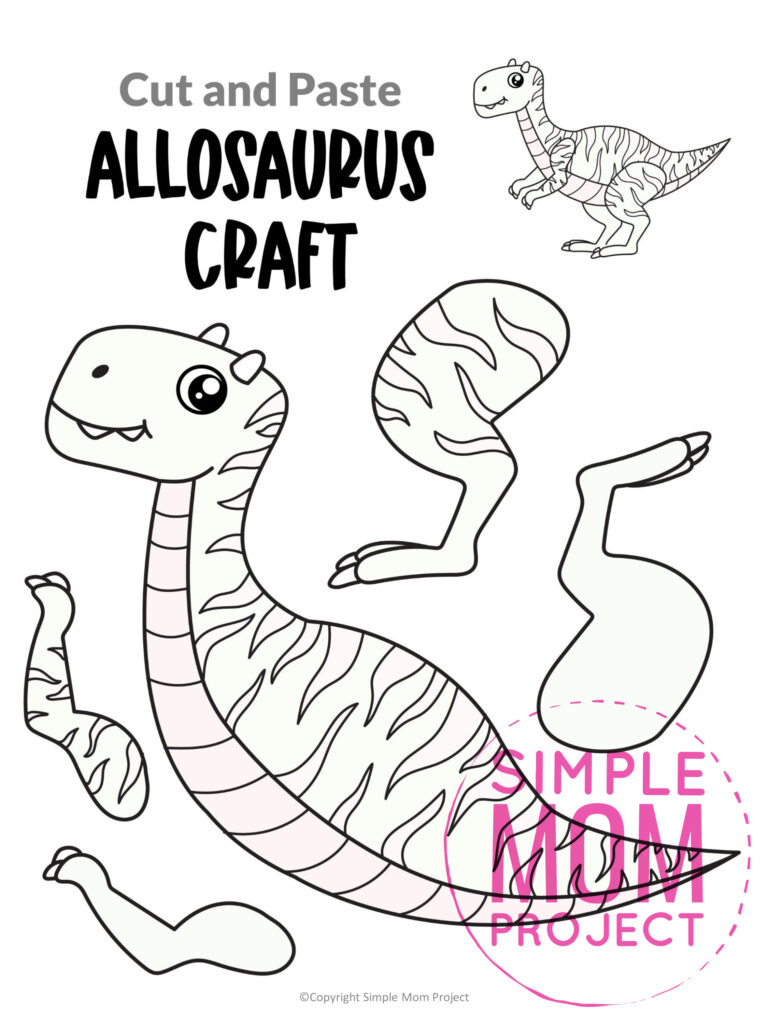 Black and White Dinosaur Cut and Paste Craft Templates - Simple Mom ...