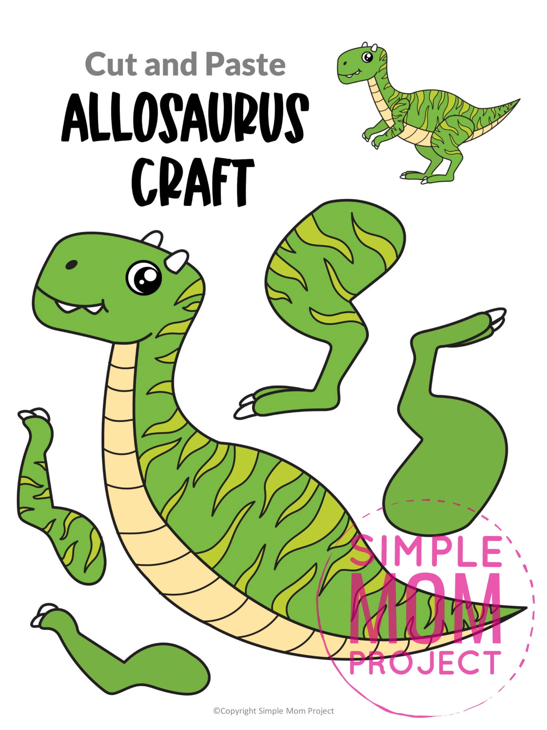 allosaurus cut and paste craft for kids, preschoolers, toddlers