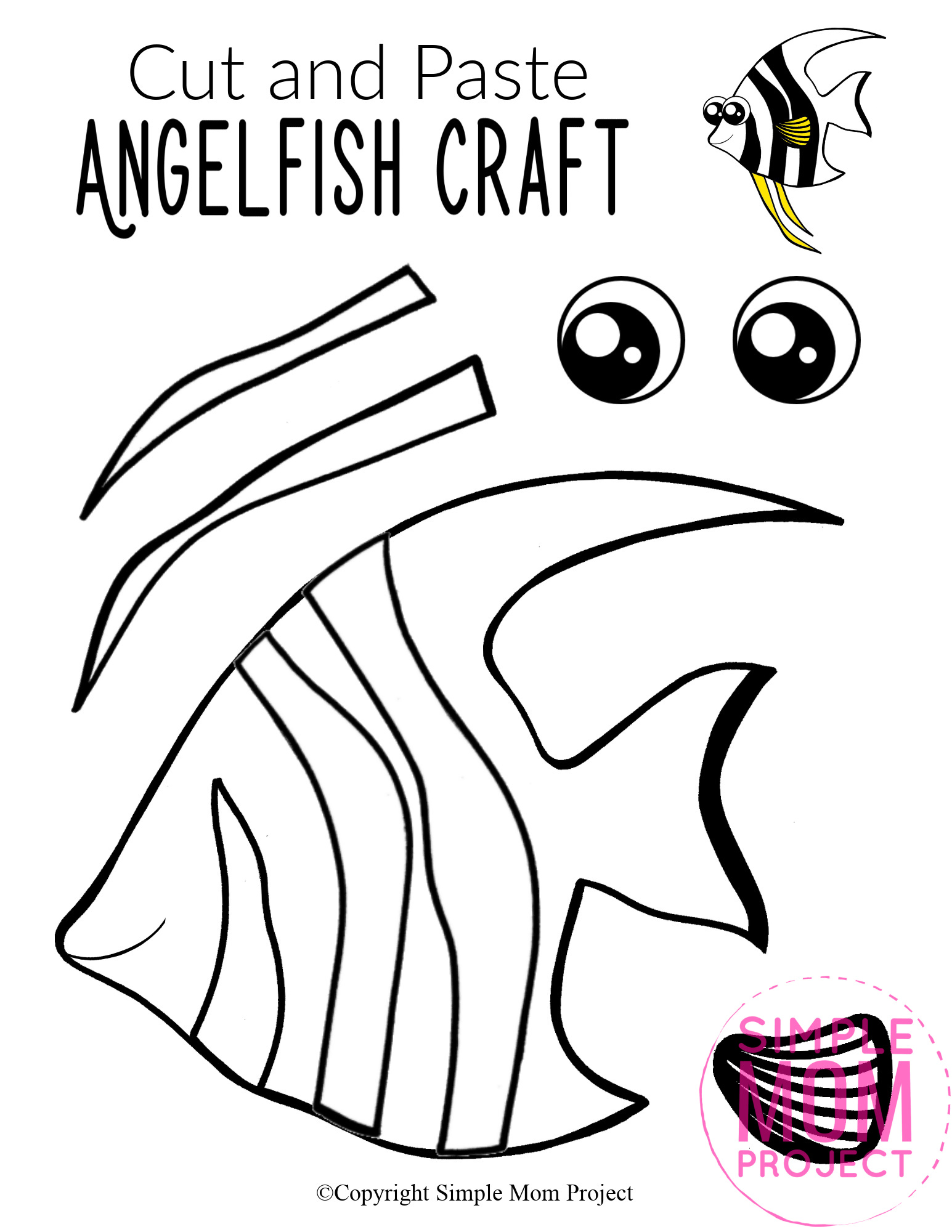 Printable Angel Fish Ocean Animal Craft for Kids, preschoolers and toddlers angelfish template wm 1