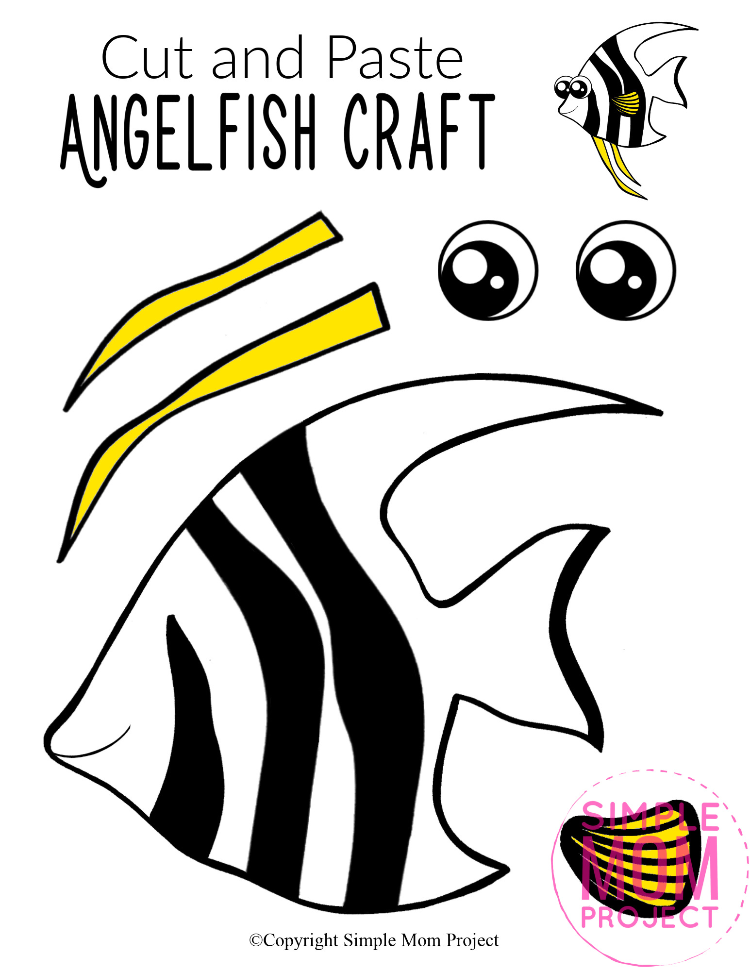 Printable Angel Fish Ocean Animal Craft for Kids, preschoolers and toddlers angelfish template wm 2