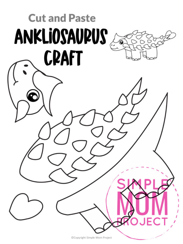 ankylosaurs cut and paste craft for kids, preschoolers, toddlers